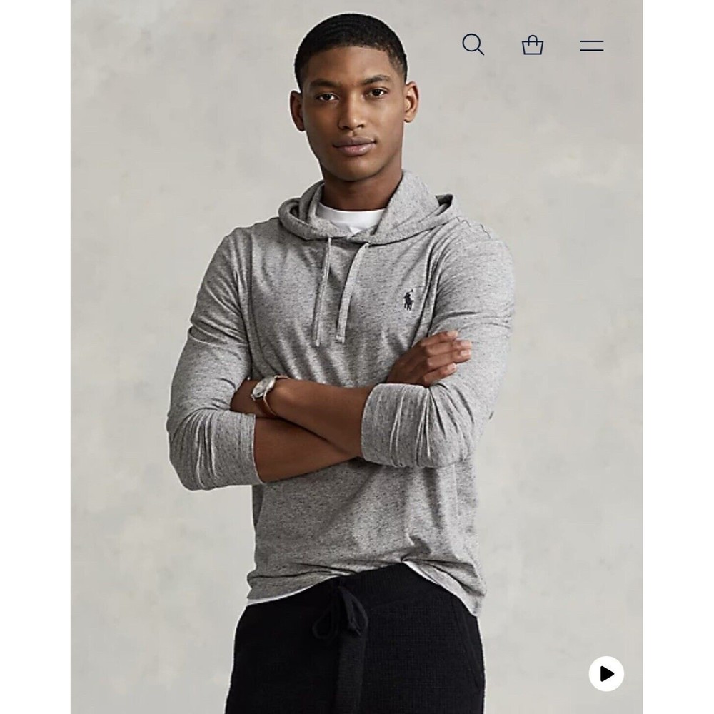 Polo Ralph Lauren Mens Med Hoodie Long Sleeve Gray Heather Hooded Tee Shirt $69